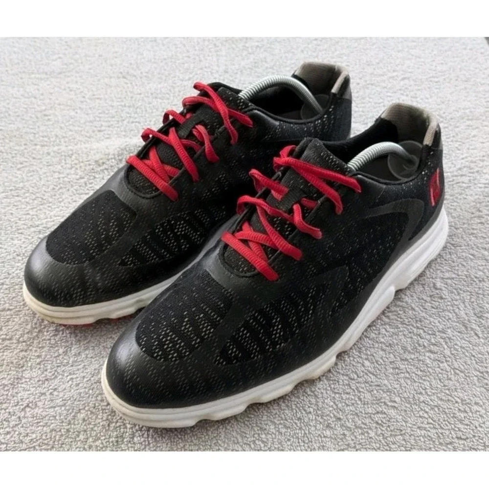 FootJoy SuperLites XP Golf Shoes Mens 10 M Black Red Spikeless 58027